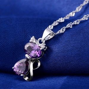 1.8 carat cubic zirconia cat pendant rhodium plate